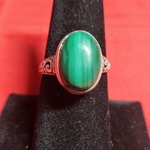 African Malachite Bali Solitaire Sterling Silver Ring